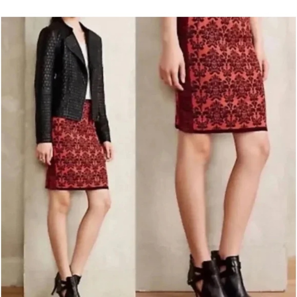 Anthropologie Moth Jacquard Medallion Orange Knit Pencil Skirt Medium-Large